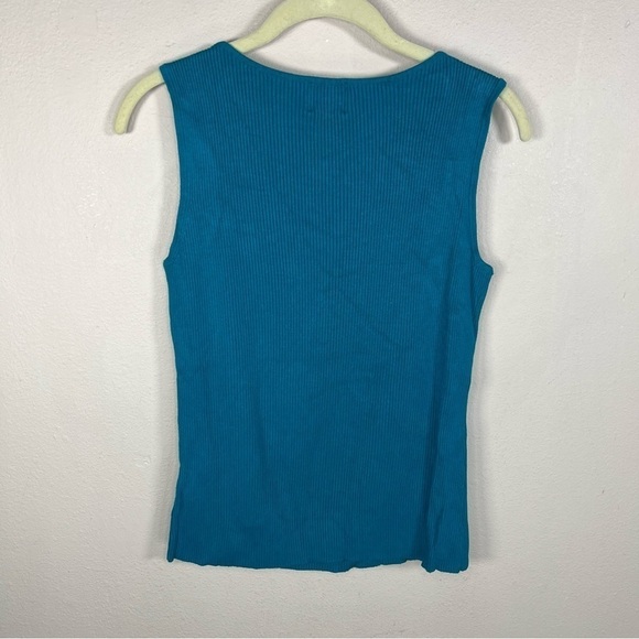 MEDIUM RUBY RD TEAL BLUE BEADED RIBBED KNIT TANK SLEEVELESS STRETCH - Picture 4 of 9